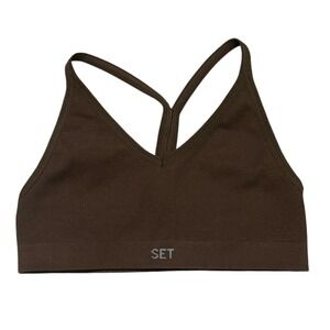 SET Active Women's Brown V-Neck Strappy Sports Bra